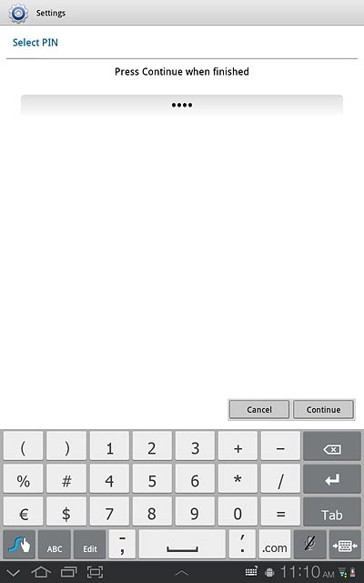Key in the required lock code and press Continue.