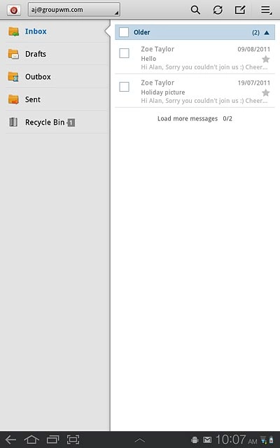 Press the drop down list at the top of the display and press the required email account.