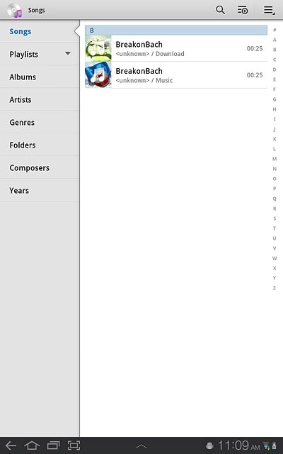Press the required category at the left side of the display.Go to the required audio file or playlist.