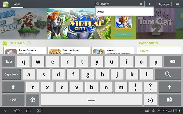 Key in Twitter and press arrow right.
