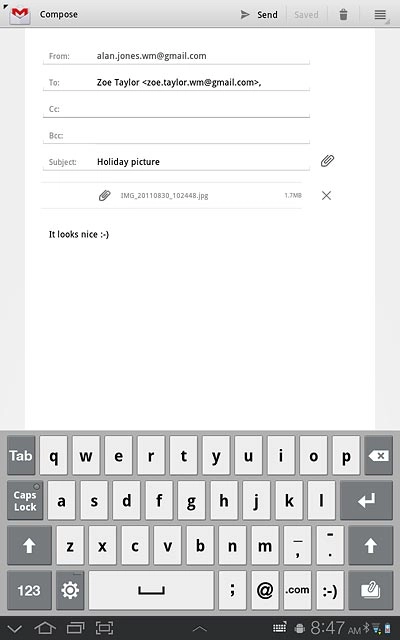 Press Cc or Bcc.Key in the first letters of the required contact.Matching contacts are displayed.