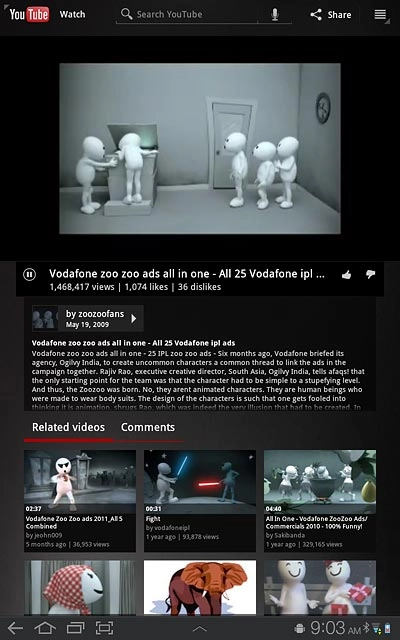 Start playing the required video clip, see above.Press the menu icon.