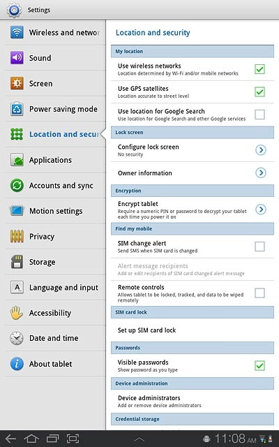 Press Configure lock screen.Key in the lock code.