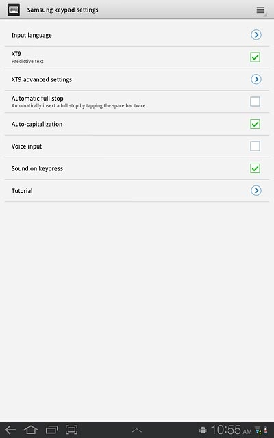 Press XT9 advanced settings.