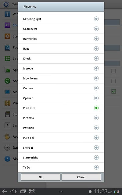 Once you've found a ring tone you like, press OK.