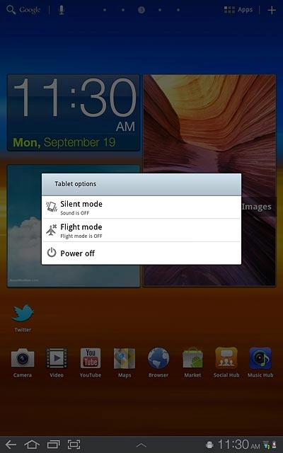 Press Flight mode.Depending on the current setting, flight mode is now turned on or off.