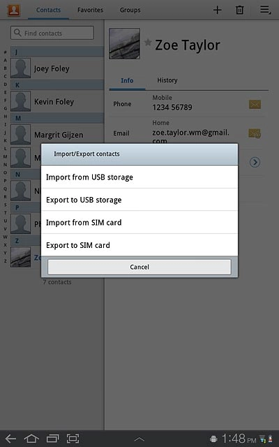 Press Import from SIM card.