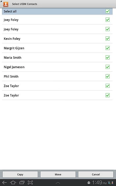 When the box next to the menu item is ticked (V), the contacts are selected.