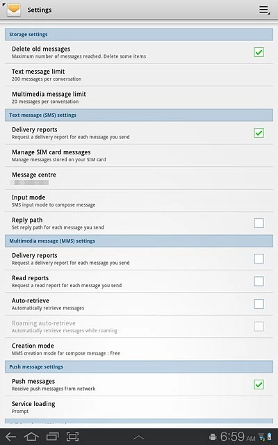 Press Delivery reports below Multimedia message (MMS) settings to turn the function on or off.