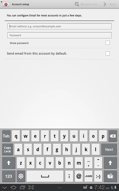 Press Email address e.g. account@example.com and key in your email address.