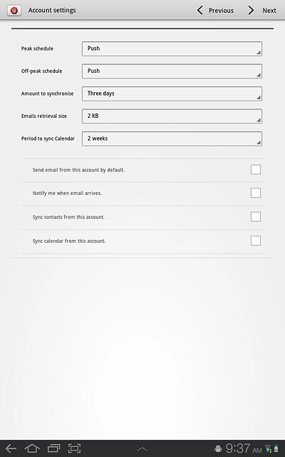 Press the box next to Notify me when email arrives. to turn the function on or off.