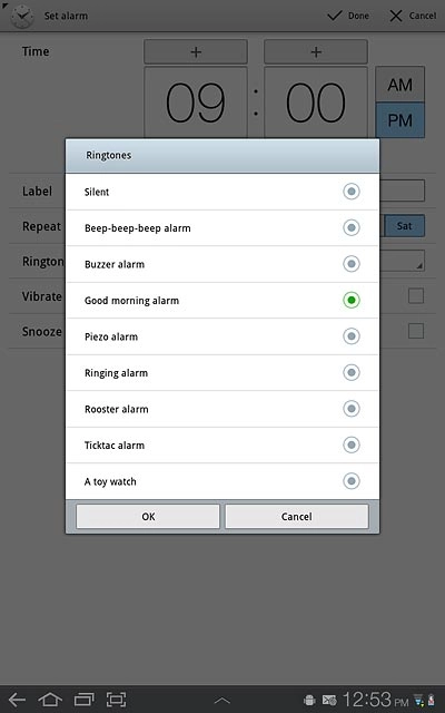 Press the required alarm tone.