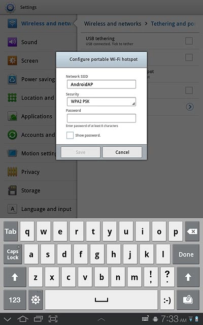 Press the field below Password and key in the required password.