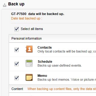 When the box next to the menu item is ticked (V), the entire memory is backed up.