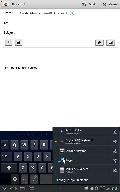 Press Android keyboard, Samsung keypad or Swype.