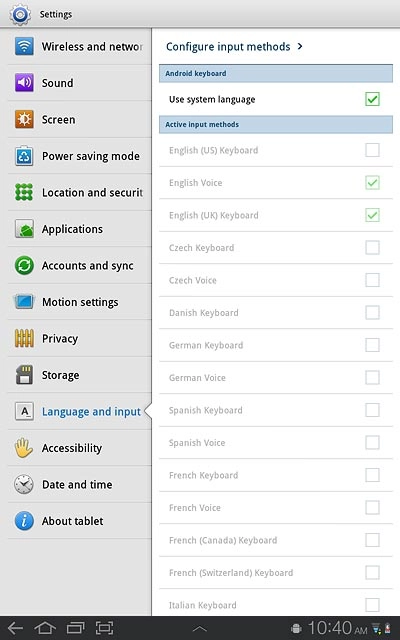 When the box next to a language is ticked (V), it's turned on.