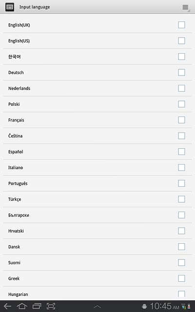 Press the required language to turn it on or off.