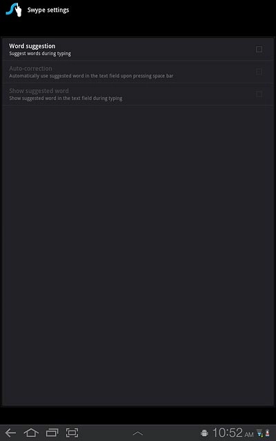 Press Word suggestion to turn word suggestion on or off: