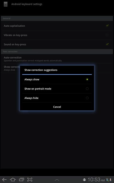 Press Always show, Show on portrait mode or Always hide.