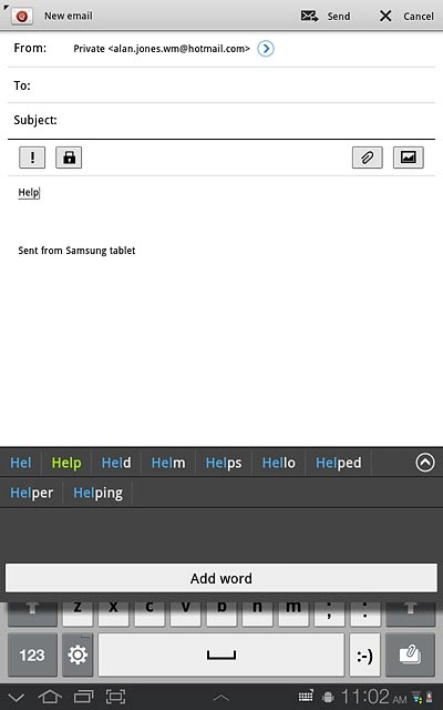 Press the required word to insert it.