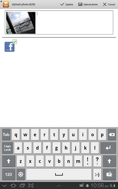When the icon is ticked (V), Facebook is selected.Key in text for the picture.