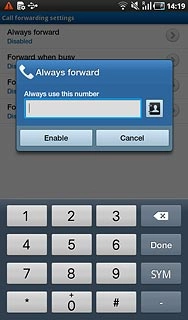 Key in +61414121121 and press Enable.A request to turn on the setting is sent to the network.