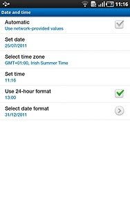 Press Automatic to turn automatic date and time update on or off.