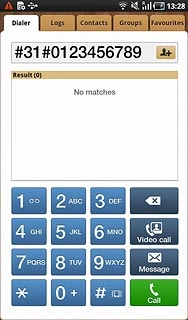 Example: #31#0123456789Press the call icon.