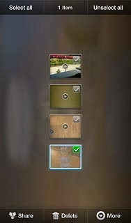 When a picture or video clip is ticked (V), it's selected.