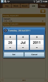 Press + or - next to day, month and year to select the date.