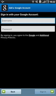 Press Username and key in the username for your Google account.