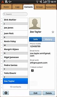 Press the required contact.The contact details are displayed.