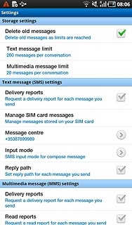Press Delivery reports below Multimedia message (MMS) settings to turn the function on or off.