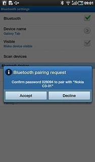 Check that the same access code is displayed on both devices and press Accept.The new device is displayed on the list of paired devices.