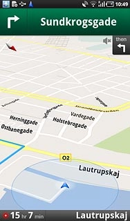 The navigation window with information about your route is displayed.The next turn and the next route detail are displayed at the top of the display.