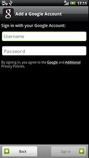 Press Username and key in the username for your Google account.