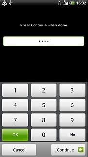 Key in the required phone lock code and press Continue.