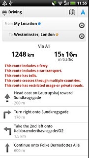 To view the entire route on the map:Press the map icon.
