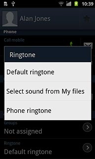 If you select Default ringtone:The ring tone corresponds to the default setting.
