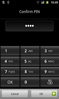 Key in the phone lock code again and press OK.