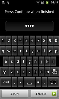 Key in the required phone lock code and press Continue.