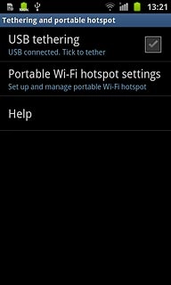 Press USB tethering to turn on tethering.