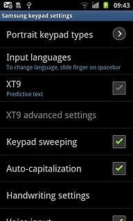 Press XT9 to turn on predictive text input.