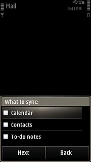Press Calendar, Contacts and To-do notes to turn synchronisation on or off.
