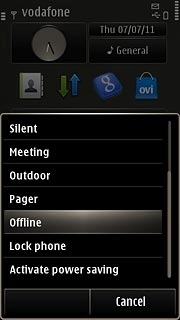 To turn on flight mode:Press Offline.