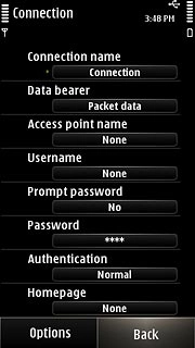 Press Back to save the settings and return to the list of data connections.
