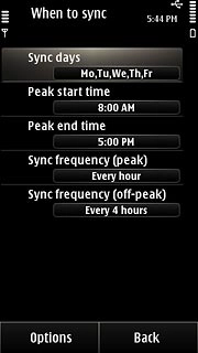 Press Sync days, Peak start time and Peak end time and follow the instructions on the display to select synchronisation days, peak start time and peak end time.