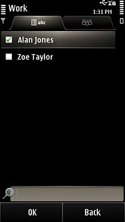 When the box next to the contact is ticked (V), the contact is selected.