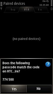Check that the same access code is displayed on both devices and press Yes.
