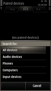 Press All devices or the required type of device.Your phone now searches for devices and after a moment, a list of Bluetooth devices within range is displayed.